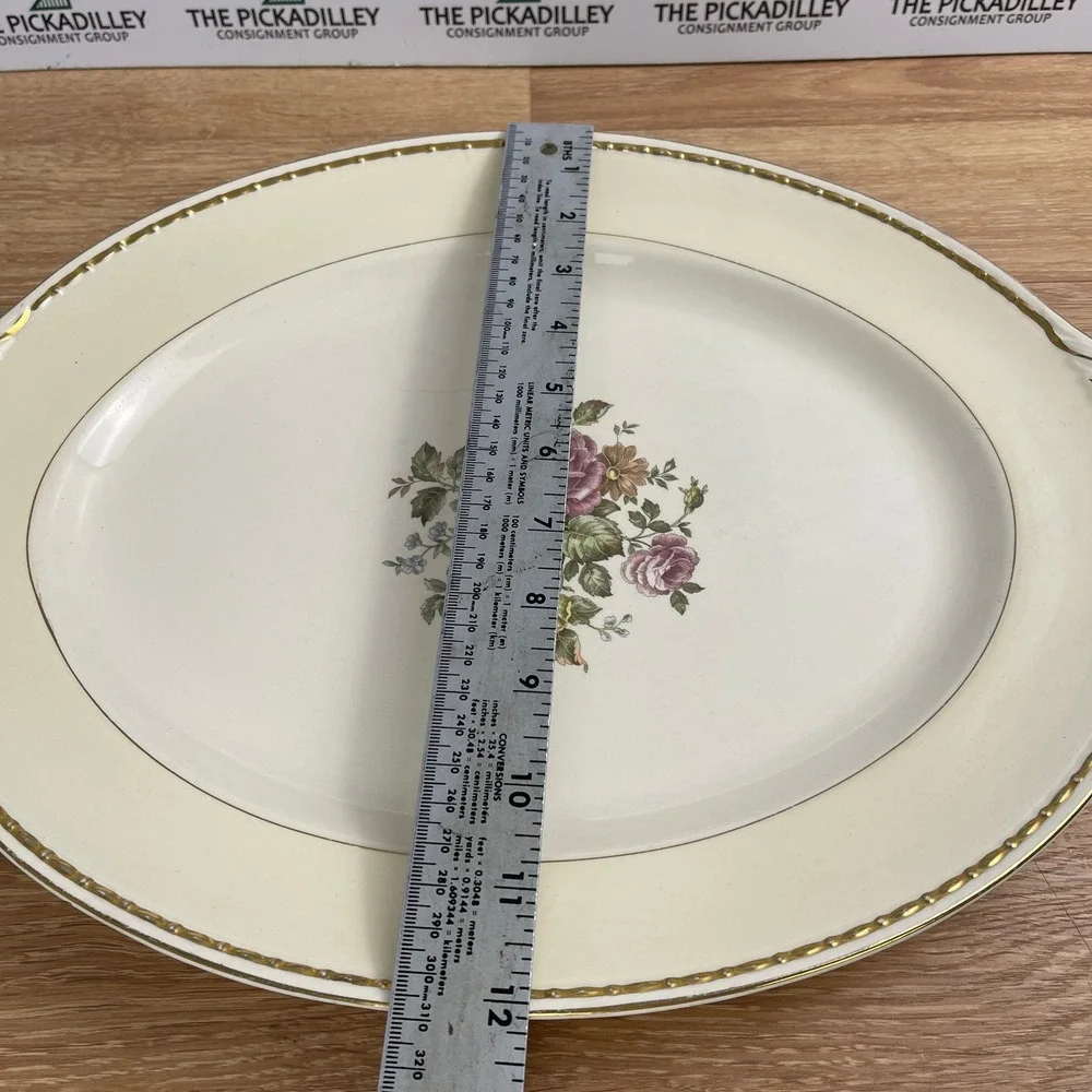 Homer Laughlin Eggshell Georgian Floral Oval Serving Platter Gold Trim 15.5 Inch